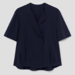 KUHO [Edit] Polyblend Short-Sleeved Button-Up Blouse - Navy