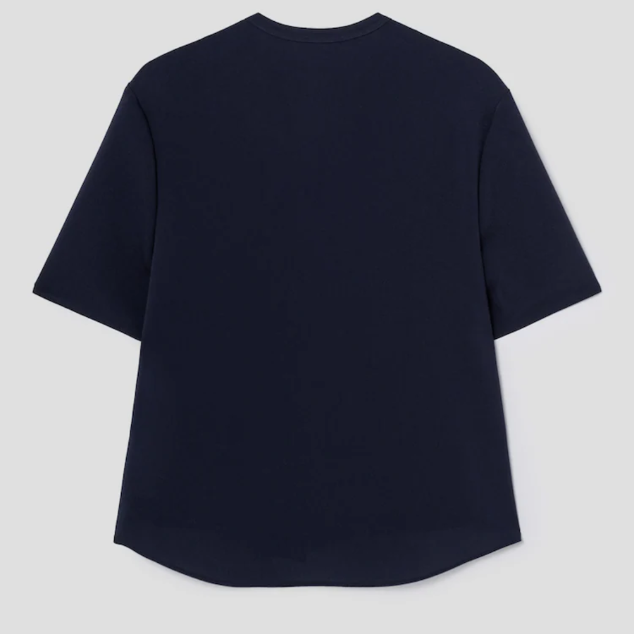 KUHO [Edit] Polyblend Short-Sleeved Button-Up Blouse - Navy