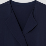 KUHO [Edit] Polyblend Short-Sleeved Button-Up Blouse - Navy