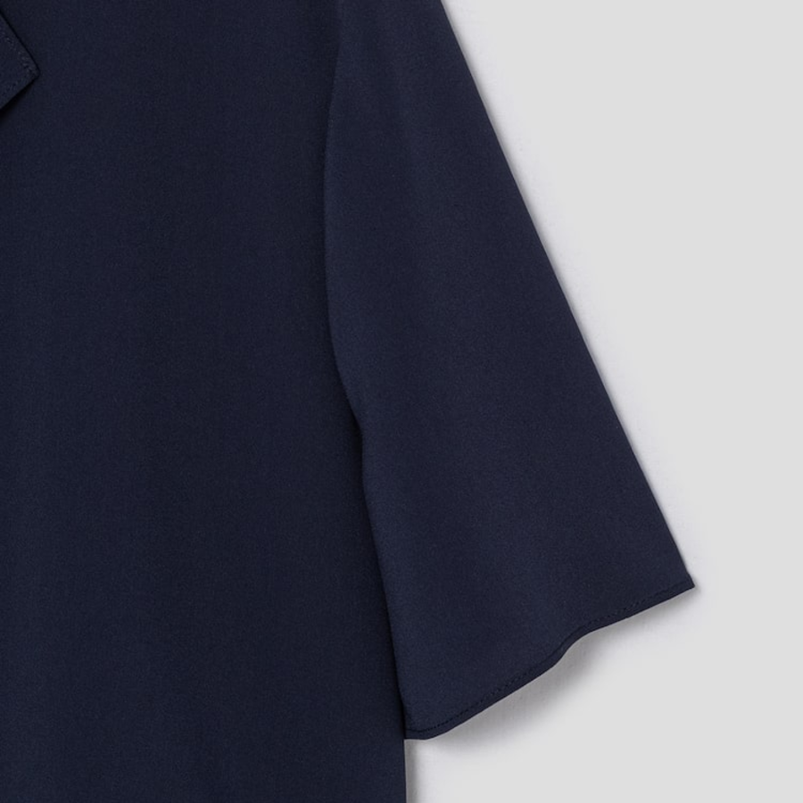 KUHO [Edit] Polyblend Short-Sleeved Button-Up Blouse - Navy