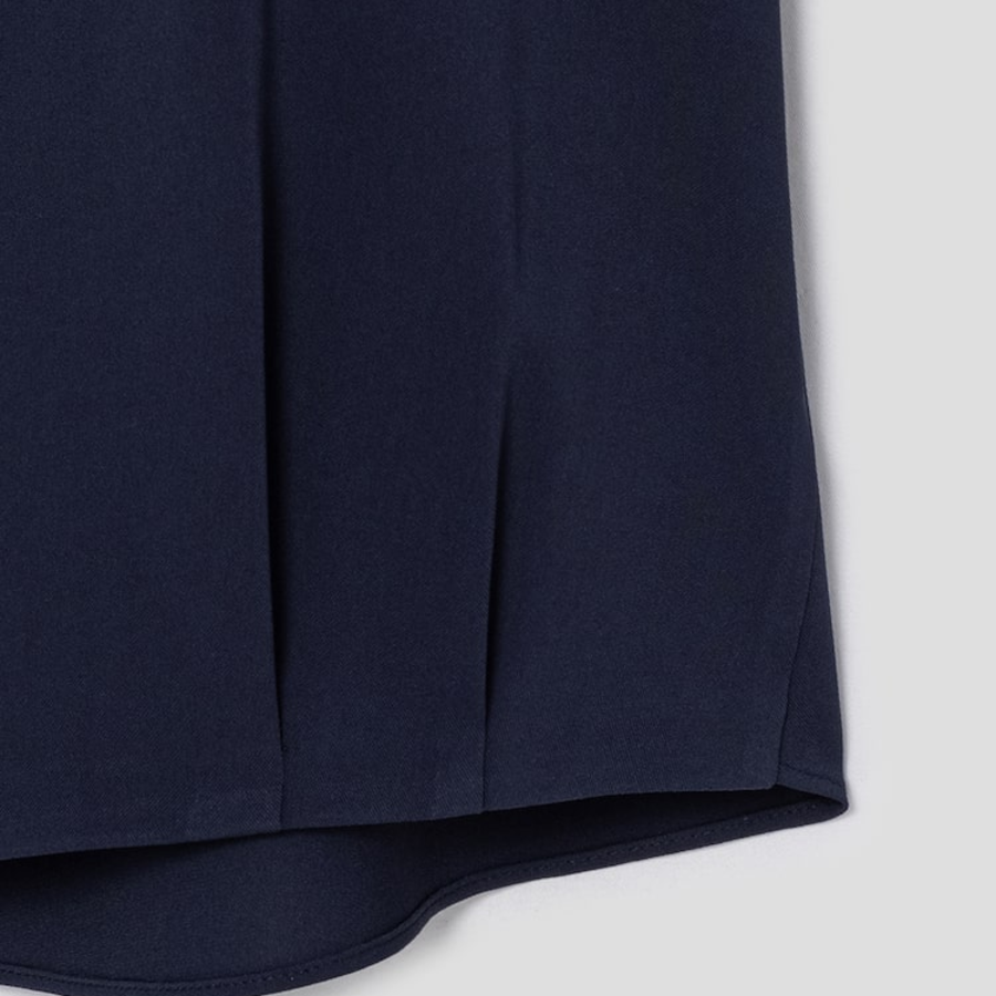 KUHO [Edit] Polyblend Short-Sleeved Button-Up Blouse - Navy