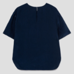 KUHO [Crease Series] Round Neck Blouse - Navy