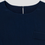 KUHO [Crease Series] Round Neck Blouse - Navy
