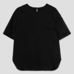 KUHO [Crease Series] Round Neck Blouse - Black