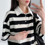 Pendant Unisex Oversized Stripe Collar Short Sleeve T-Shirt
