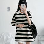Pendant Unisex Oversized Stripe Collar Short Sleeve T-Shirt