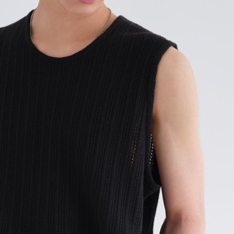 Crochet Sleeveless Top — Black