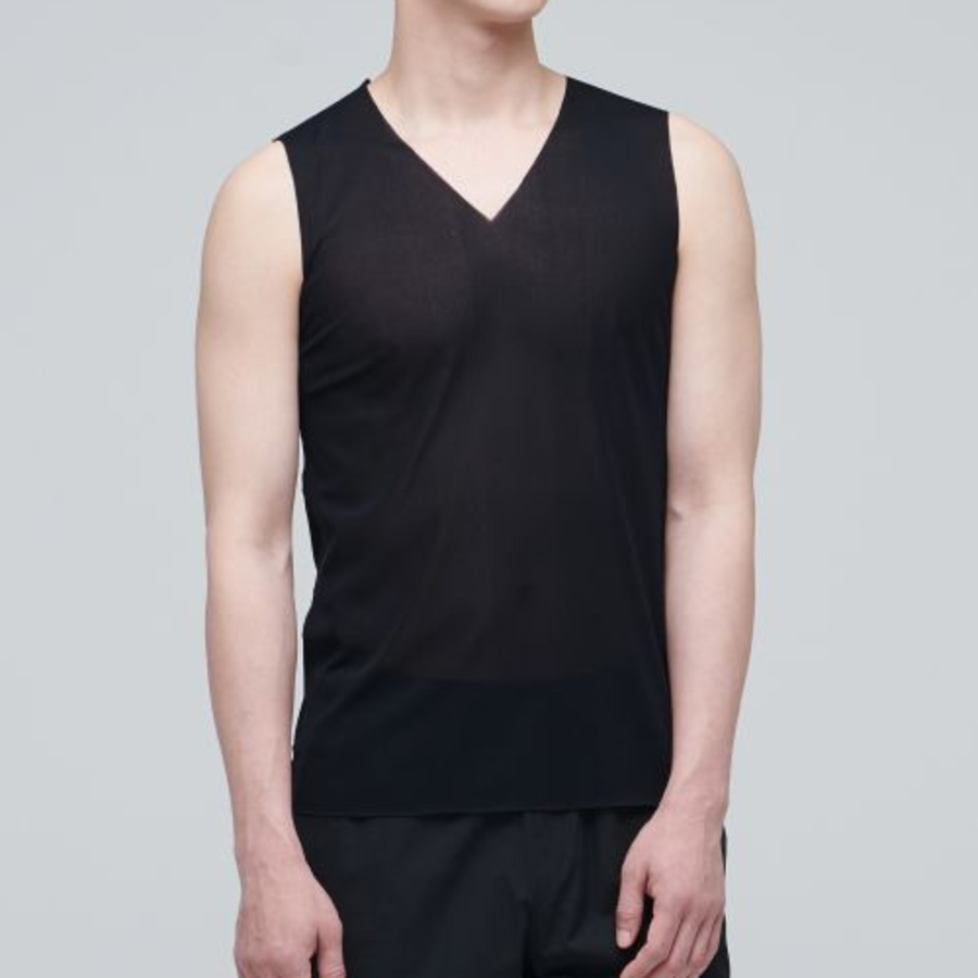 [Cooltandard] Mesh V-Neck Sleeveless Undershirt — Black