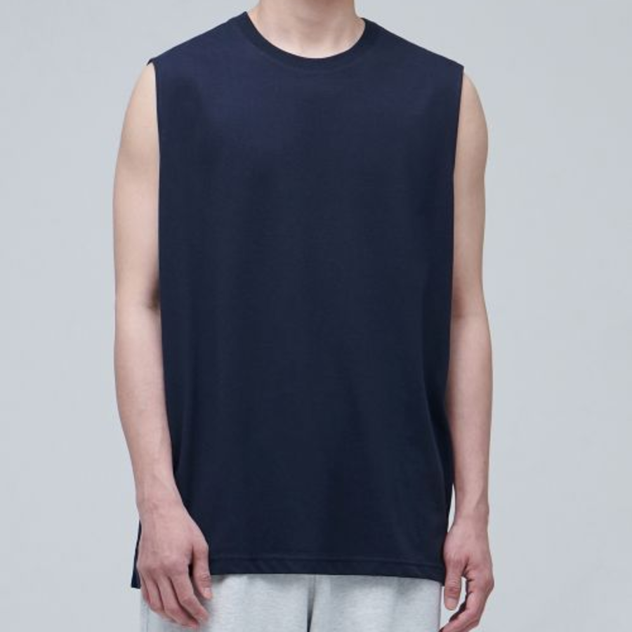 Layered Sleeveless Top — Long Length — Navy