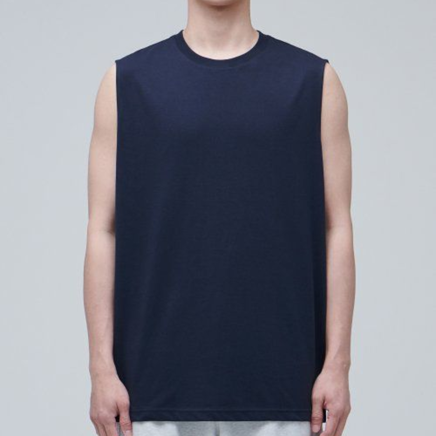 Layered Sleeveless Top — Long Length — Navy