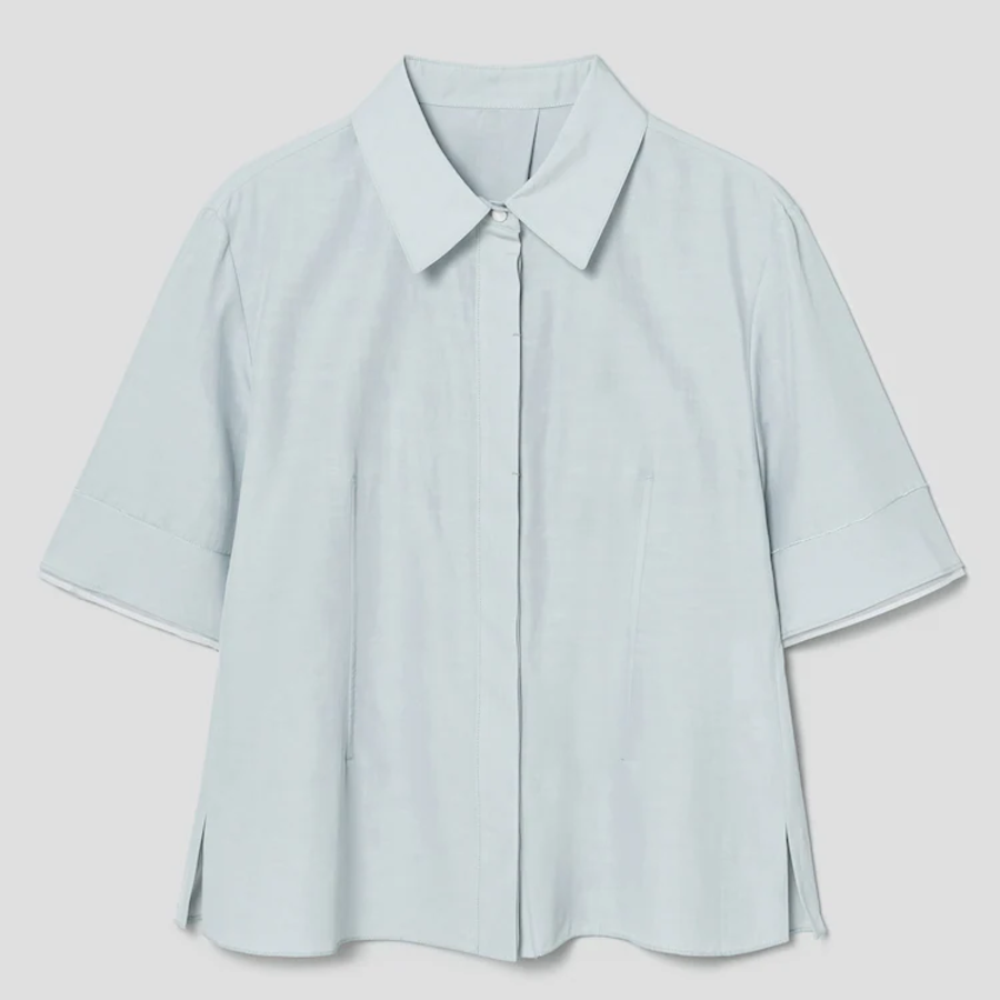 KUHO Cotton Rayon Blend Short Sleeve Shirt Blouse – Light Green