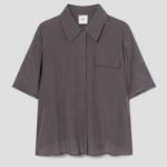 KUHO [Crease Series] Collar Neck Half-Sleeved Blouse – Purple