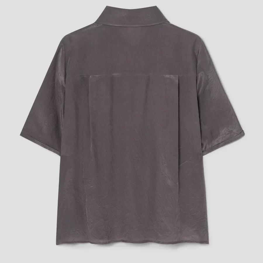 KUHO [Crease Series] Collar Neck Half-Sleeved Blouse – Purple
