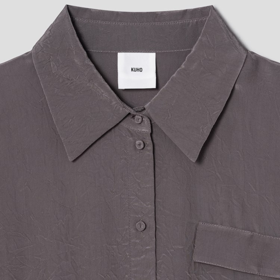 KUHO [Crease Series] Collar Neck Half-Sleeved Blouse – Purple