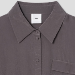 KUHO [Crease Series] Collar Neck Half-Sleeved Blouse – Purple