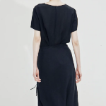 KUHO [Crease Series] Cowl Neck Short-Sleeve Blouse - Black