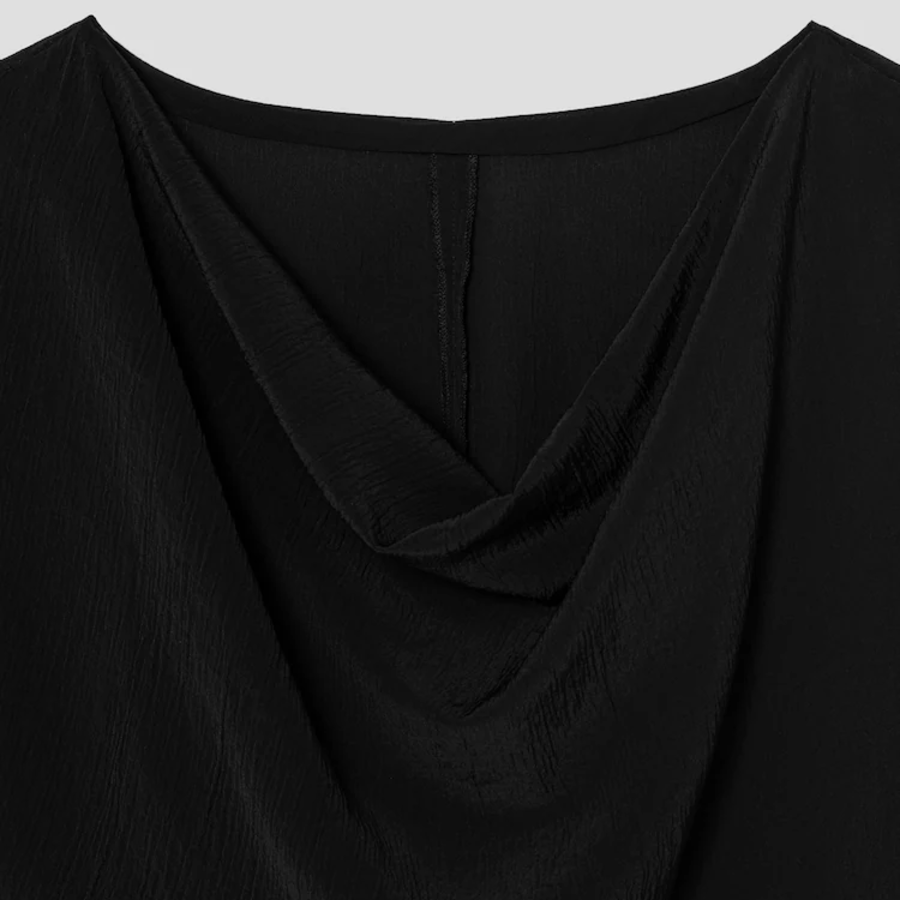 KUHO [Crease Series] Cowl Neck Short-Sleeve Blouse - Black