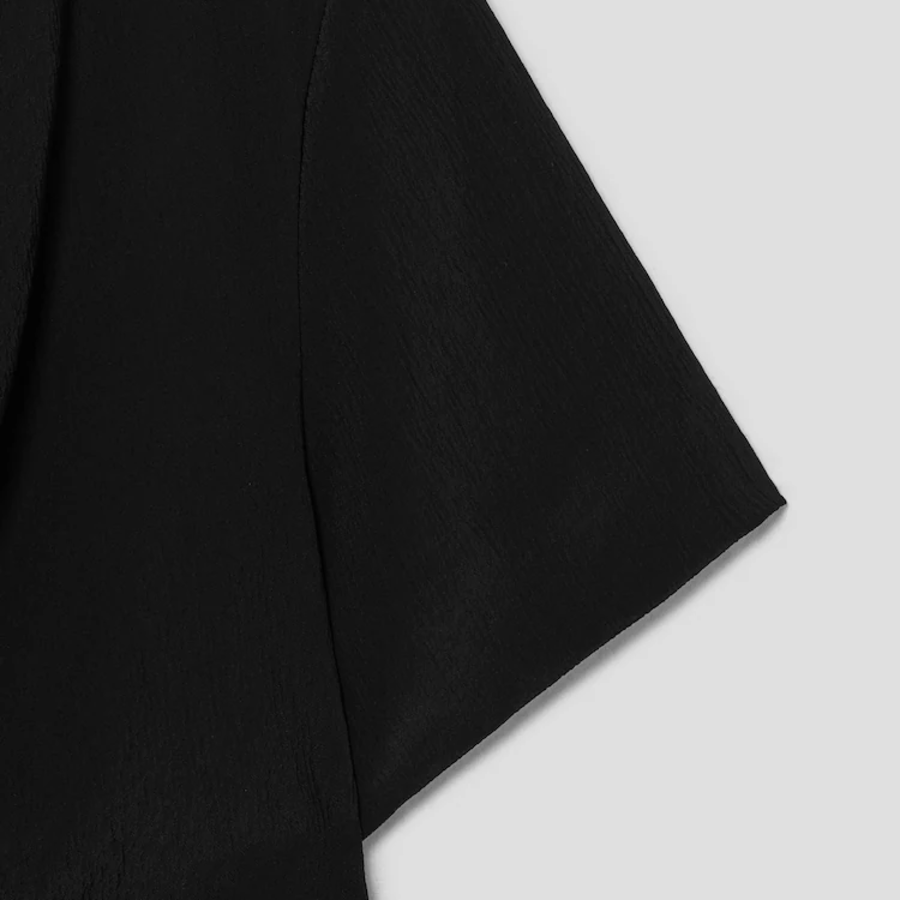 KUHO [Crease Series] Cowl Neck Short-Sleeve Blouse - Black