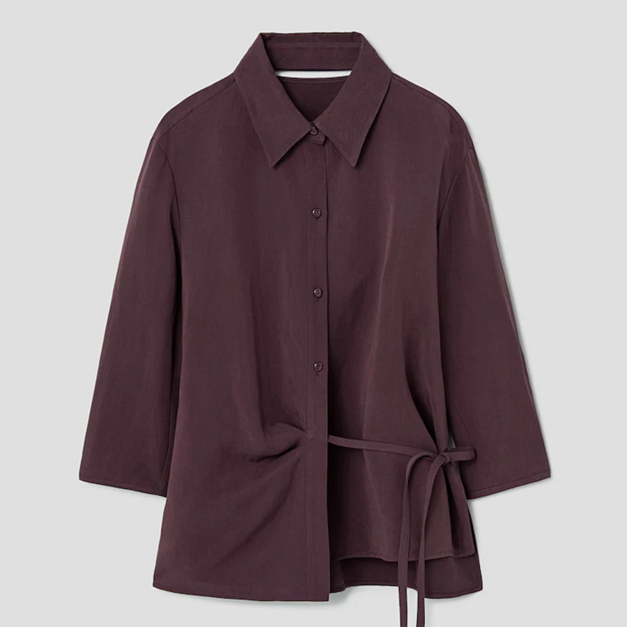 KUHO Collar Neck Wrap Style Blouse - Wine