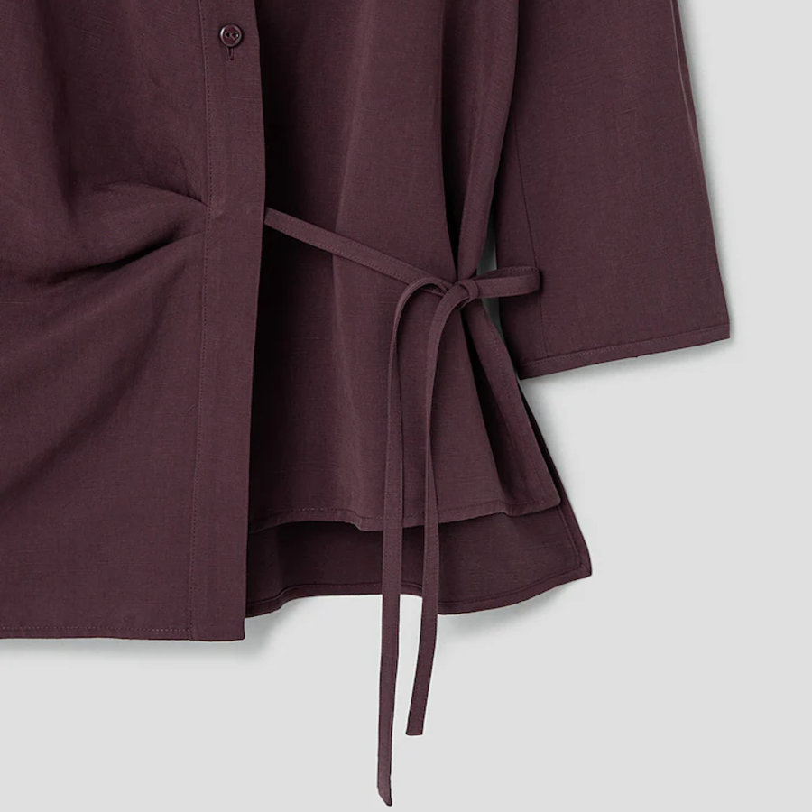 KUHO Collar Neck Wrap Style Blouse - Wine