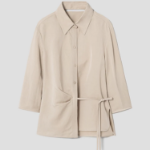 KUHO Collar Neck Wrap Style Blouse - Beige