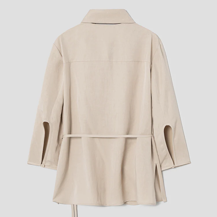 KUHO Collar Neck Wrap Style Blouse - Beige