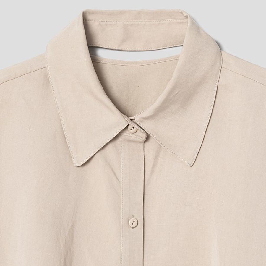 KUHO Collar Neck Wrap Style Blouse - Beige