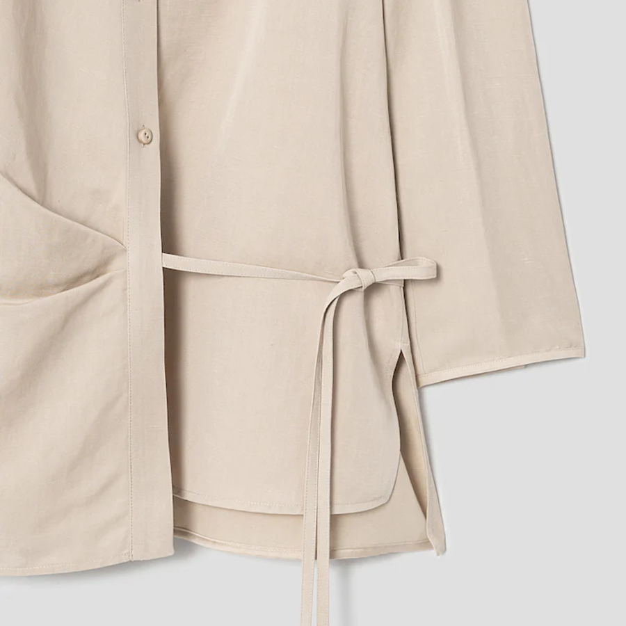 KUHO Collar Neck Wrap Style Blouse - Beige