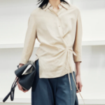 KUHO Collar Neck Wrap Style Blouse - Beige