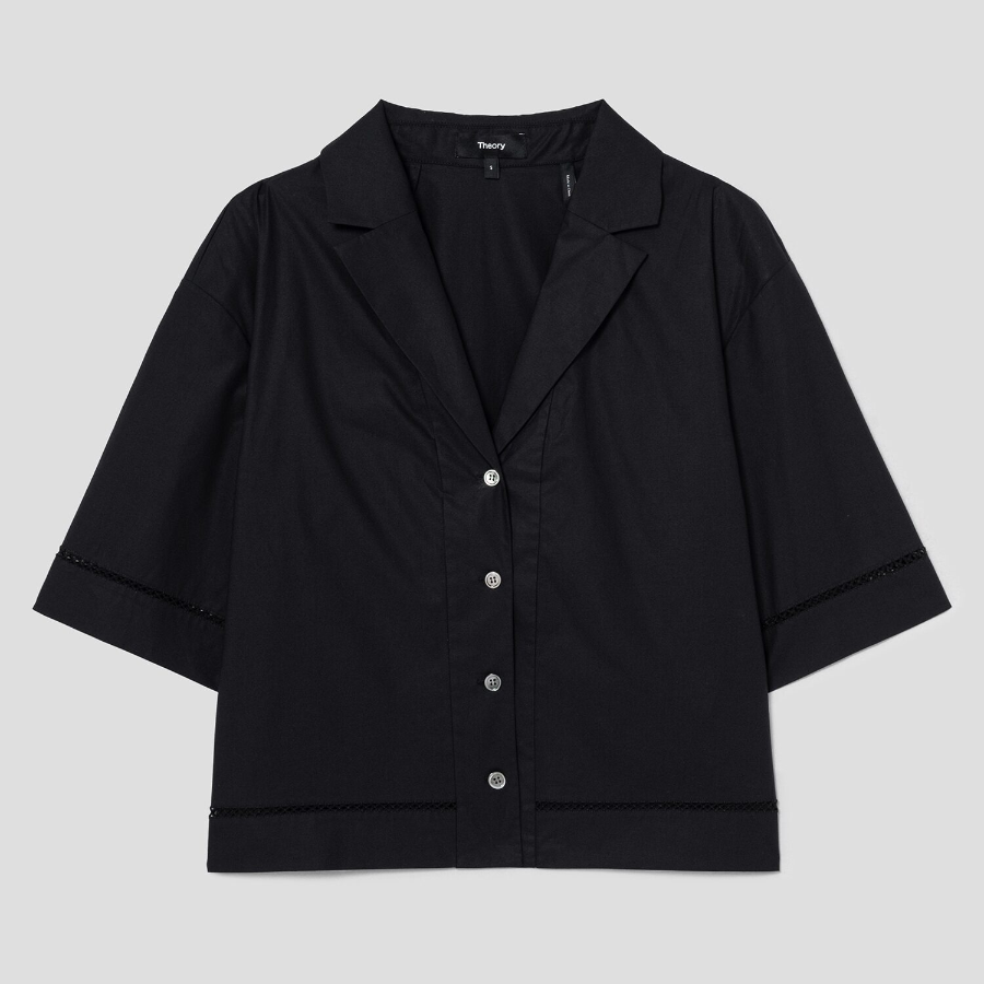 Theory Women City Poplin Boxy Lapel Shirt - Black