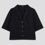 Theory Women City Poplin Boxy Lapel Shirt - Black