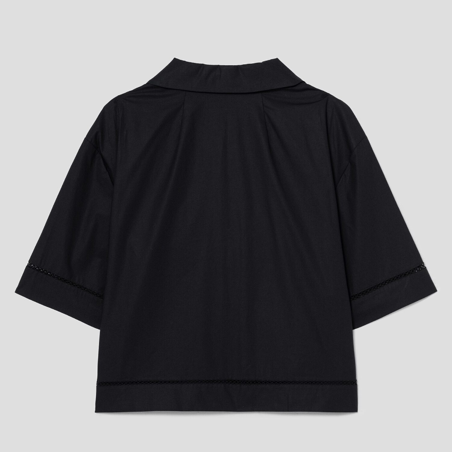 Theory Women City Poplin Boxy Lapel Shirt - Black