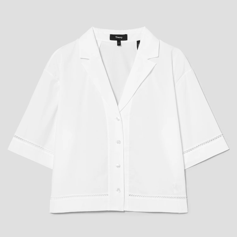 Theory Women City Poplin Boxy Lapel Shirt - White