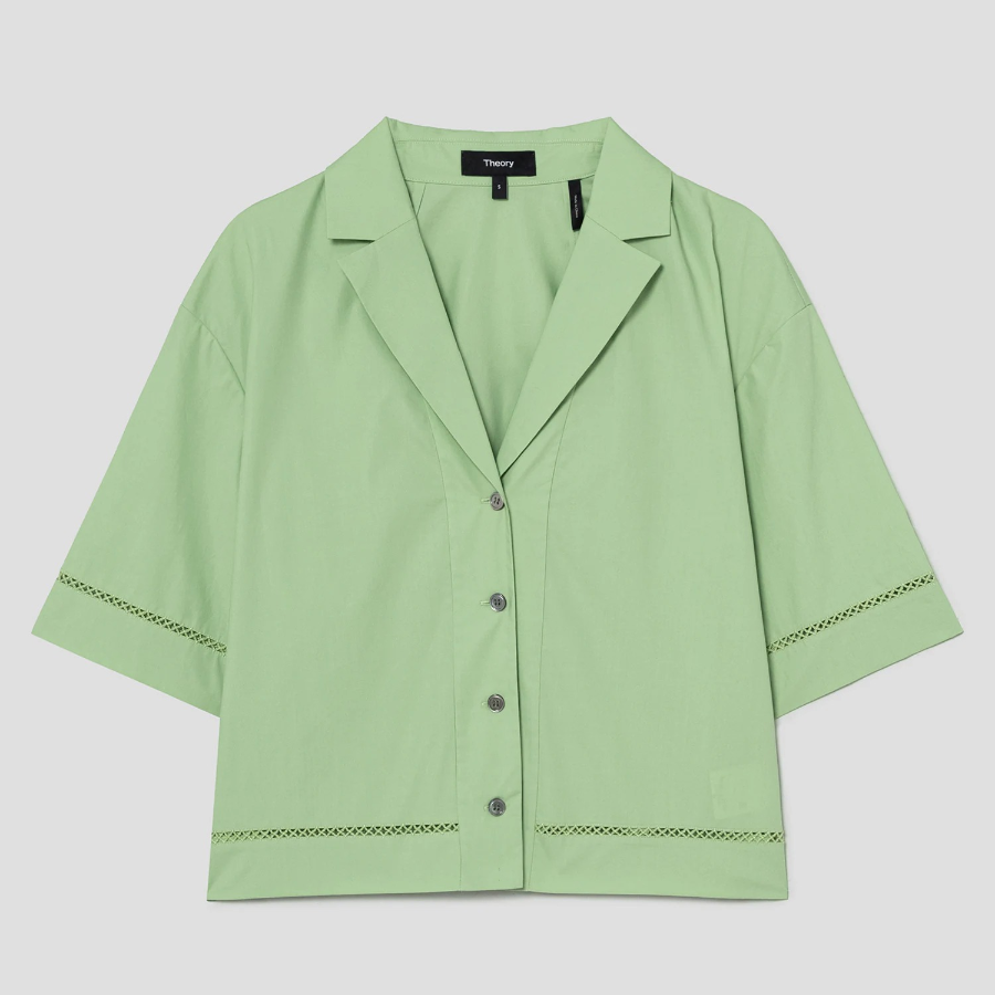 Theory City Poplin Boxy Lapel Shirt — Meadow