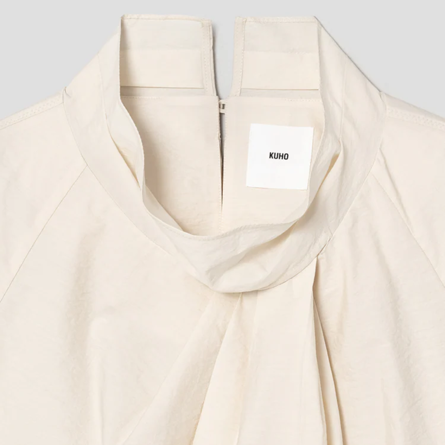 KUHO High-Neck Short-Sleeve Blouse – Ivory