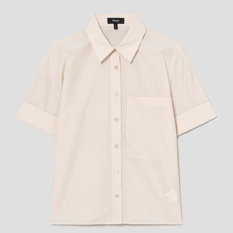 Theory Women Soft Lawn Cuff Pocket Shirt - Almond