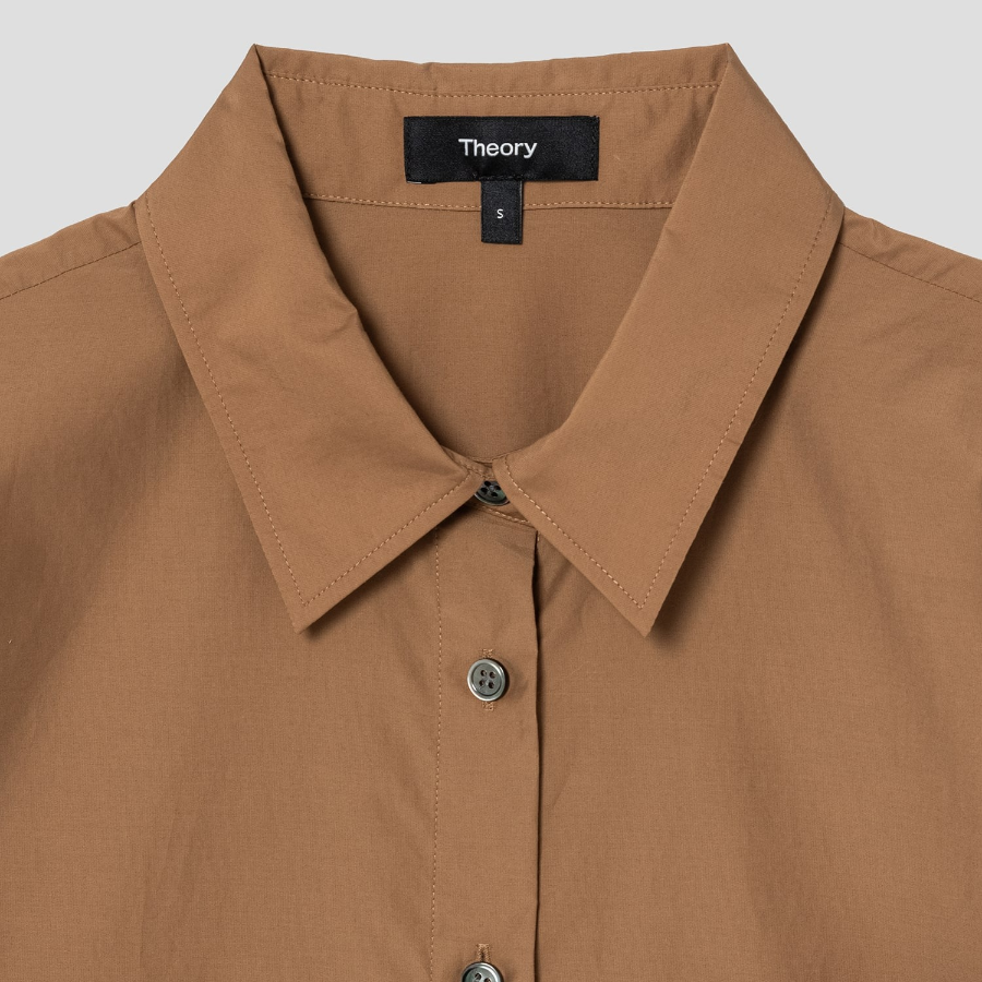 Theory Women Soft Lawn Cuff Pocket Shirt — Bronze