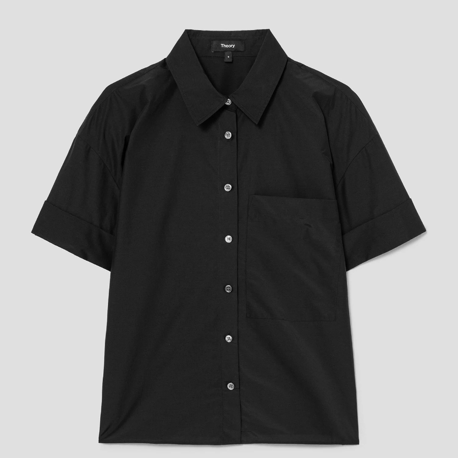 Theory Women Soft Lawn Cuff Pocket Shirt - Black