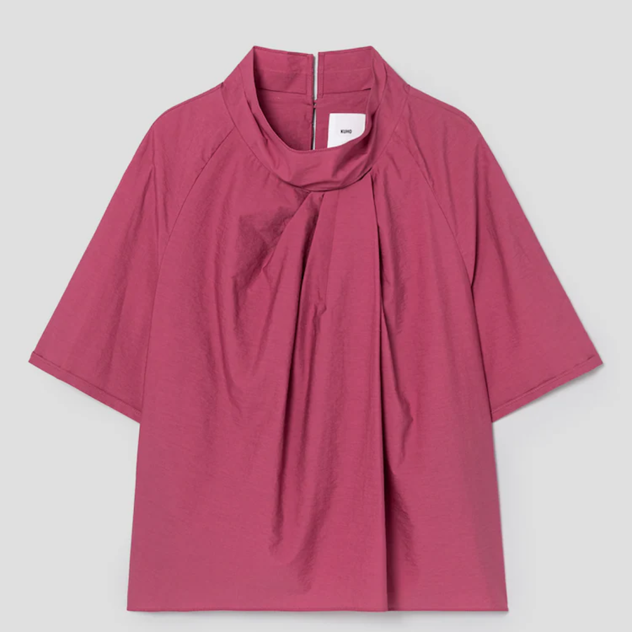 KUHO High-Neck Short-Sleeve Blouse - Magenta