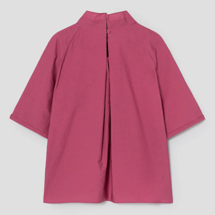 KUHO High-Neck Short-Sleeve Blouse - Magenta