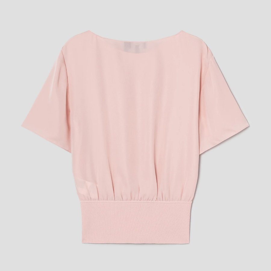 Theory Women Silk Combo Rib Waistband Shortsleevetop - Pink Sand