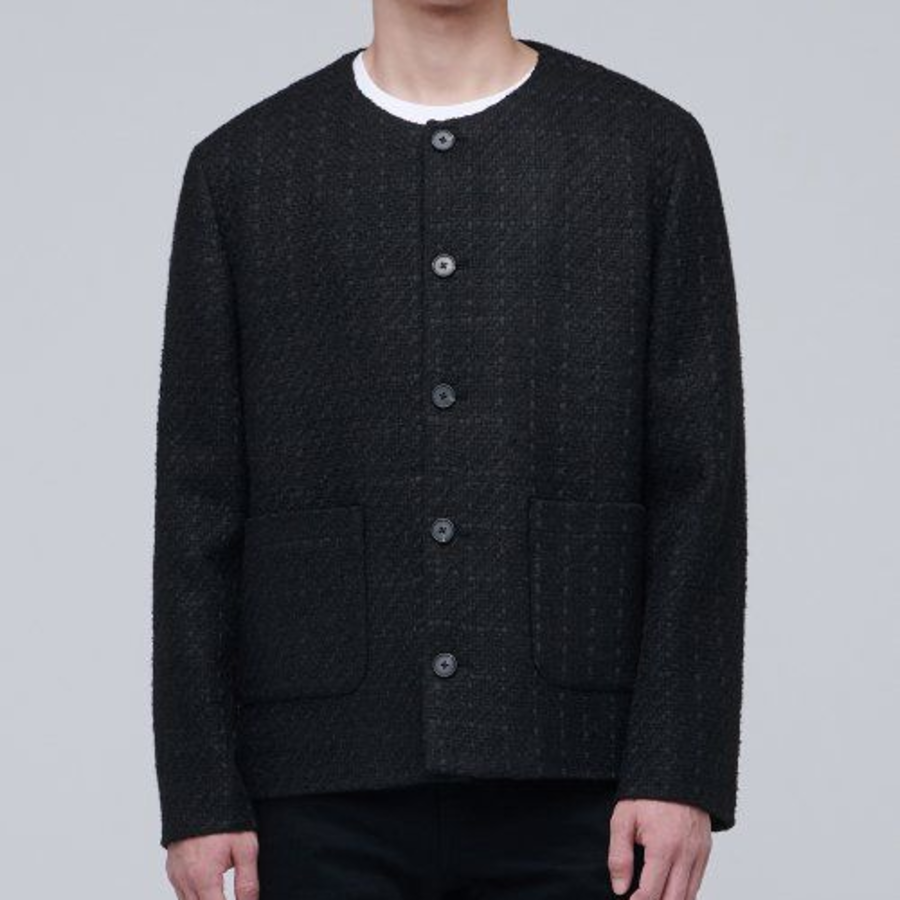 Round Neck Tweed Jacket — Black