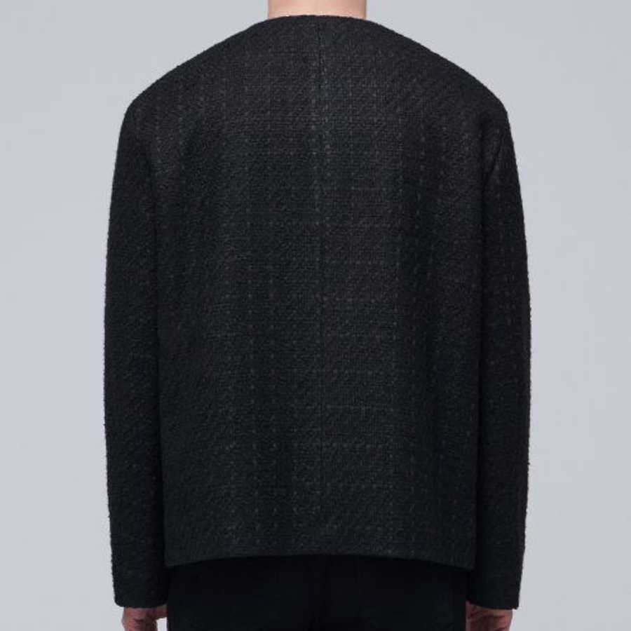 Round Neck Tweed Jacket — Black