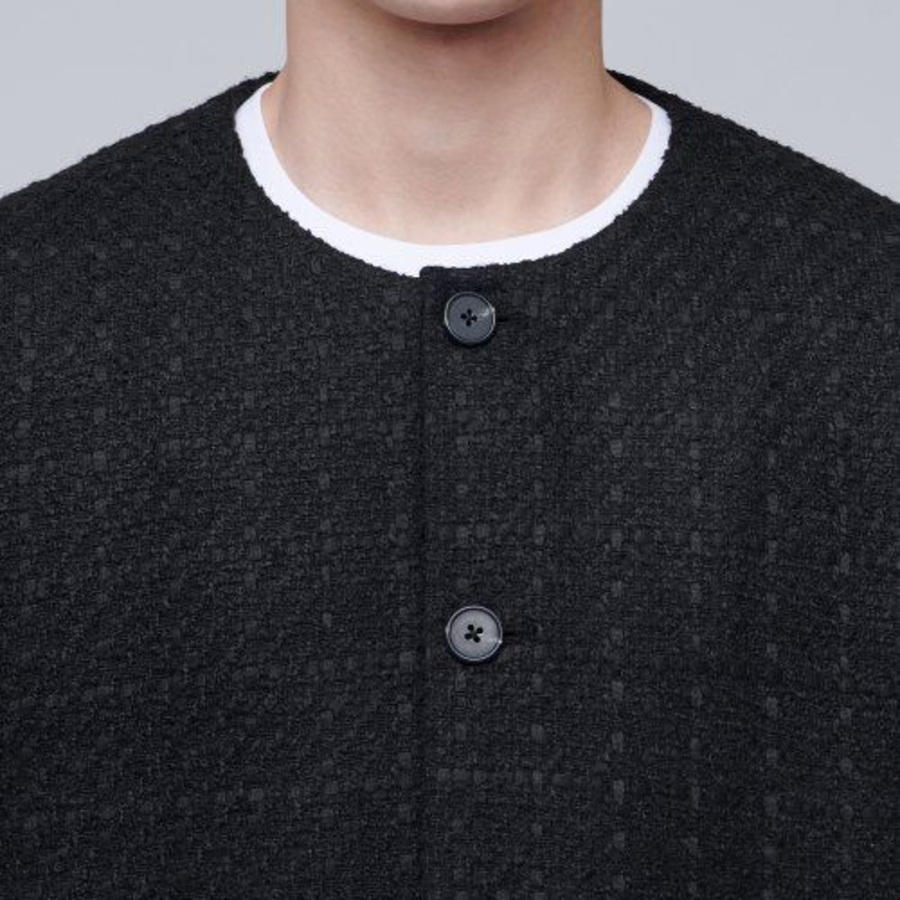 Round Neck Tweed Jacket — Black