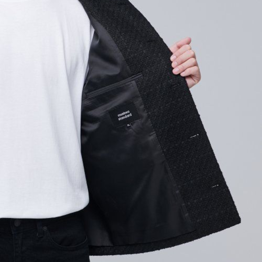 Round Neck Tweed Jacket — Black