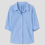 KUHO Open Collar Short-Sleeve Blouse - Blue