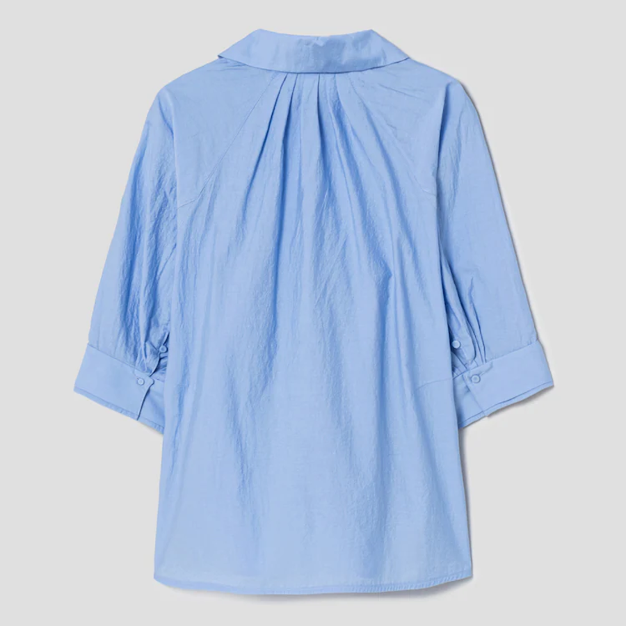 KUHO Open Collar Short-Sleeve Blouse - Blue