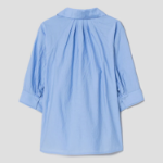 KUHO Open Collar Short-Sleeve Blouse - Blue