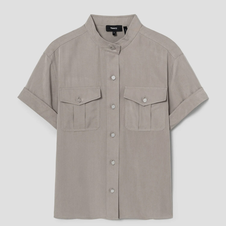 Theory Women Fluid Lyocell Military Shirt - Soft Taupe