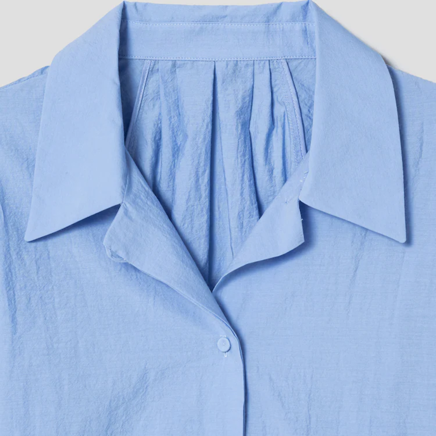 KUHO Open Collar Short-Sleeve Blouse - Blue